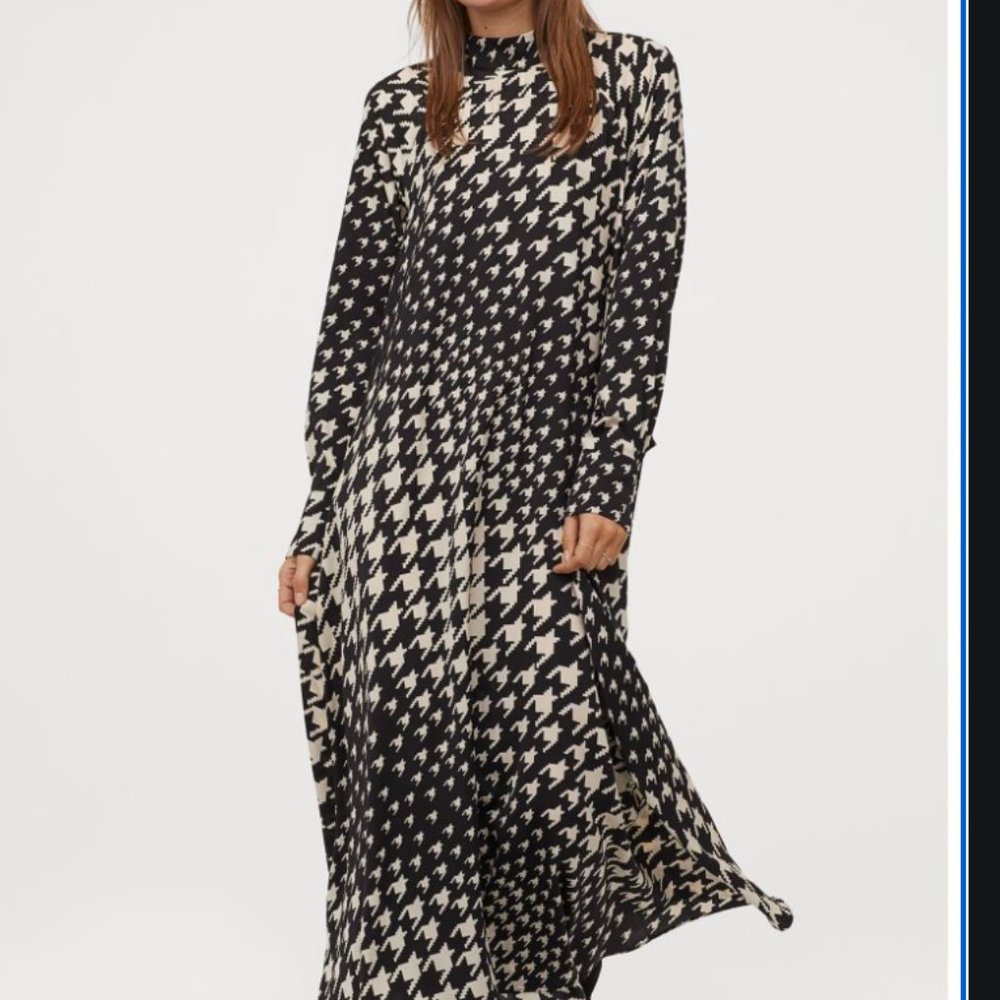 H&M - STAND UP COLLAR DRESS/ HOUNDSTOOTH - M